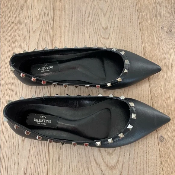 Valentino Garavani Black Rock Studded Flats - Picture 2 of 7
